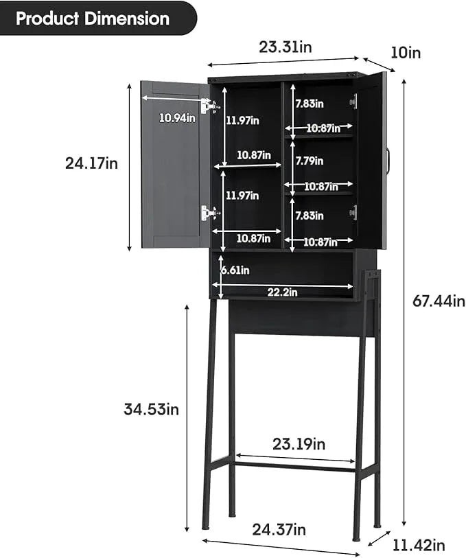 Over The Toilet Storage Cabinet with 2-Door Design Bathroom Organizers and Storage with Anti-Tip Device Over Toilet Organizer with Shelves for Bathroom,Restroom,Laundry Black - ModernBath