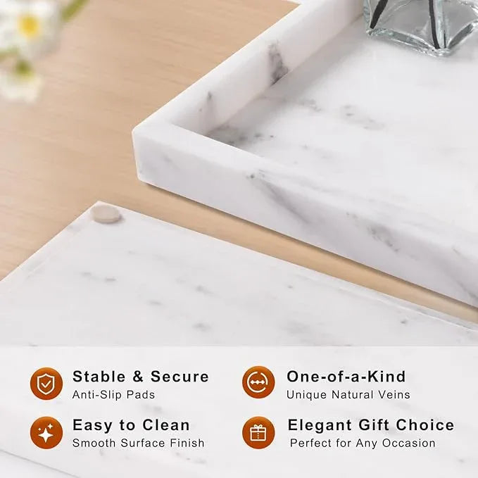Homaura Marble Bathroom Tray for Countertop & Home Decor, Natural Decorative Marble Tray for Jewelry & Perfume Organizer, Luxury Stone Vanity Trays for Dresser, Kitchen Counter, 12" x 8", Starry White - ModernBath