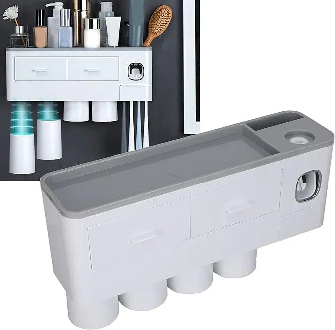 Hanging Magnetic Toothbrush Holder Set with Toothpaste Dispenser Squeezer Toiletry Drawer Holder for Bathroom - ModernBath