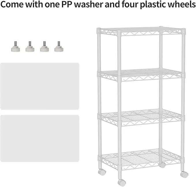 Small 4 Tier Shelves Storage Wire Shelving Unit Metal Shelf Adjustable Organizers Storage Shelving with Wheels for Bathroom Laundry Room Kitchen Pantry12”D x 18”W x 44.8”H White - ModernBath