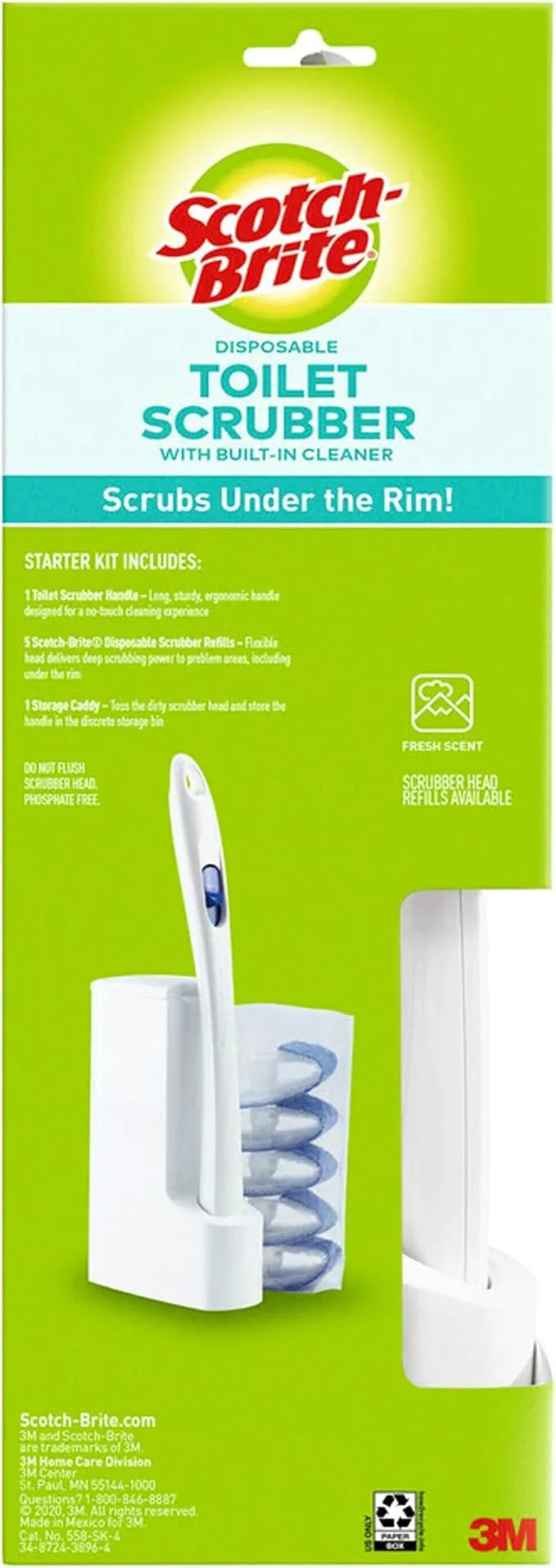 Scotch-Brite Disposable Toilet Scrubber Starter Kit, Disposable Refills with Built-In Bleach Alternative, Includes 1 Handle, Storage Caddy and 5 Refills - ModernBath