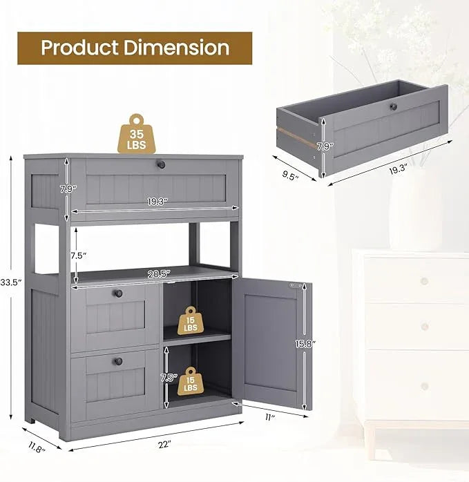 Bathroom Cabinet, Modern Bathroom Floor Storage Cabinet Organizer with 1 Door and 3 Drawers, Freestanding Cupboard for Kitchen/Living Room Use - ModernBath