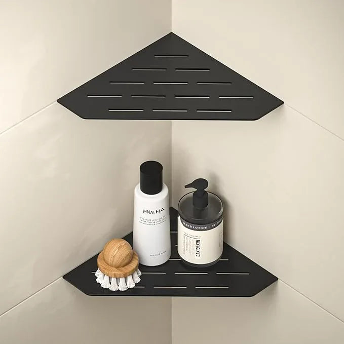 Corner Shower Shelf, 304 Stainless Steel Pentagonal Heavy Duty Floating Corner Sheves Slot Design Recessed Bathroom Shelf for Tiled Wall 2 Pack(Matte Black, 8"-2 Pack) - ModernBath