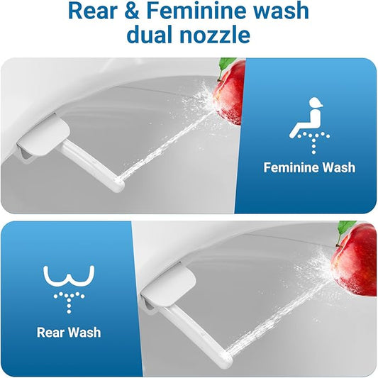 Bidet Seat for Elongated Toilet, Non-Electric Bidet Attachment with Self-Cleaning Nozzle, White PP Material Cold Water Toilet Seat Bidet, Adjustable Water Pressure, Easy Manual Operation for Bathroom