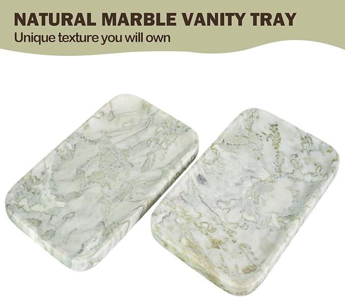 Karibiber Marble Vanity Tray, Large Stone Bathroom Tray for Countertop, 14'' African Gem Genuine Marble Decorative Tray for Dresser, Green Kitchen Trays for Counter,Perfume Storage, Non-Resin/Ceramic - ModernBath