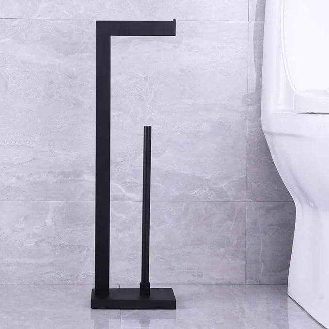 kimzcn Matte Black Toilet Paper Holder Stand Toilet Paper Roll Holder with Shelf Reserve Free Standing Portable Tissue Storage Organization - ModernBath