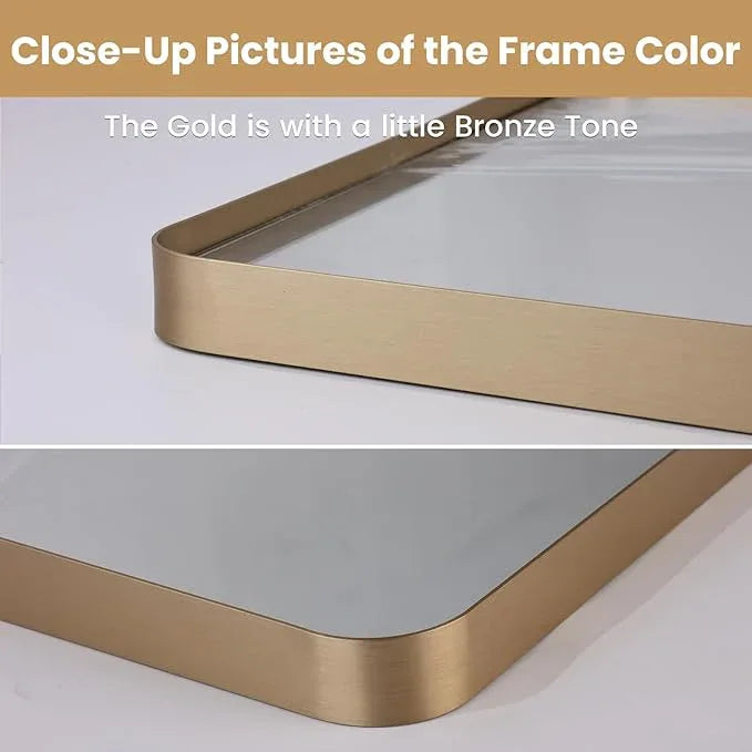 LOAAO 22”X30” Gold Bathroom Mirror, Rounded Rectangle Gold Frame Mirror, Brushed Gold Bathroom Vanity Mirror Wall-Mounted, Anti-Rust, Hangs Horizontally or Vertically - ModernBath