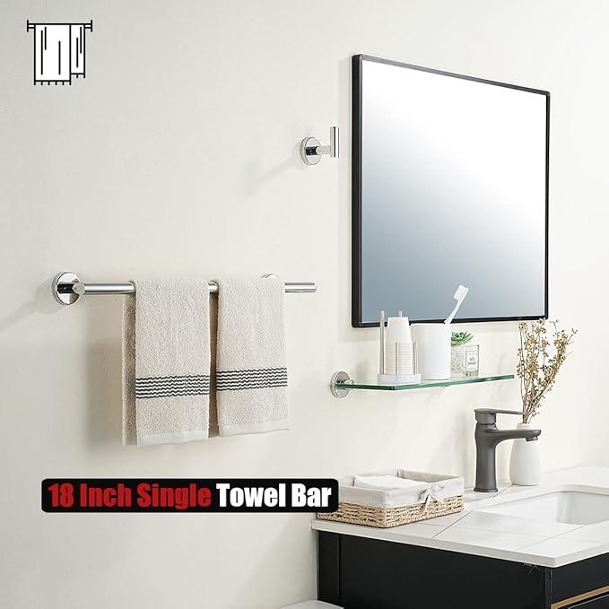 JQK Chrome Towel Bar, 20.5 Inch 304 Stainless Steel Thicken 0.8mm Towel Rack Bathroom, Towel Holder Polished Finished Wall Mount, Useable Length 18 Inch 2 Pack, TB110L18-CH-P2 - ModernBath