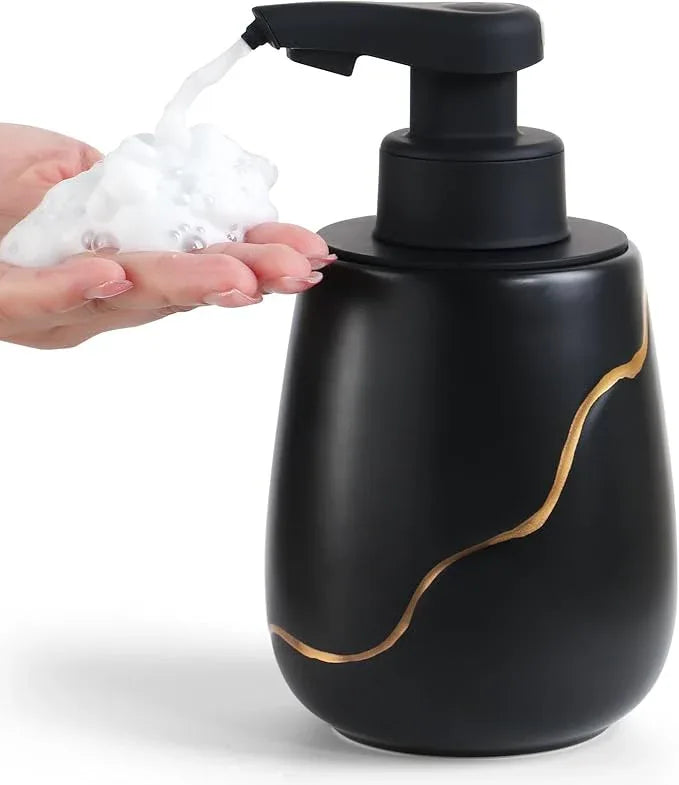 BosilunLife Automatic Foaming Soap Dispenser - Touchless Foam Hand Wash Dispenser for Bathroom Black Ceramic Smart Electric Auto Dish Soap Dispenser Waterproof, USB C Rechargeable, 17 oz/500 ml - ModernBath