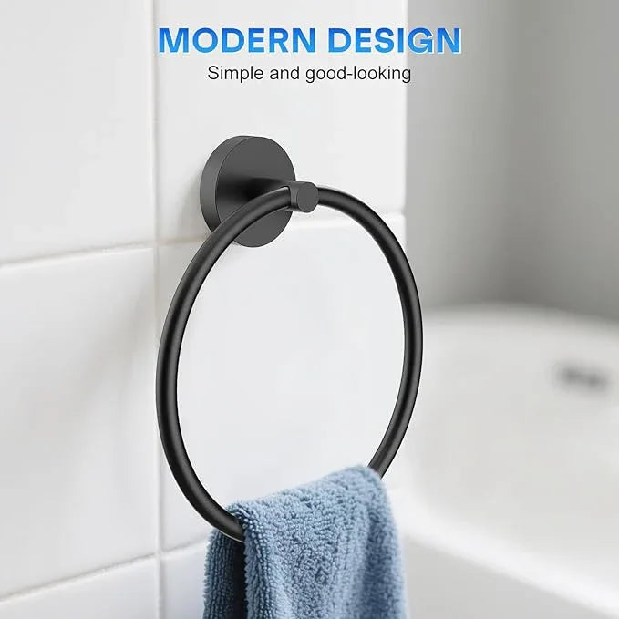 Hand Towel Holder Screw-in Matte Black Towel Ring for Bathroom Wall Stainless Steel Towel Hanger Round Towel Racks for Bathroom Decor and Accessories, 2 Packs - ModernBath