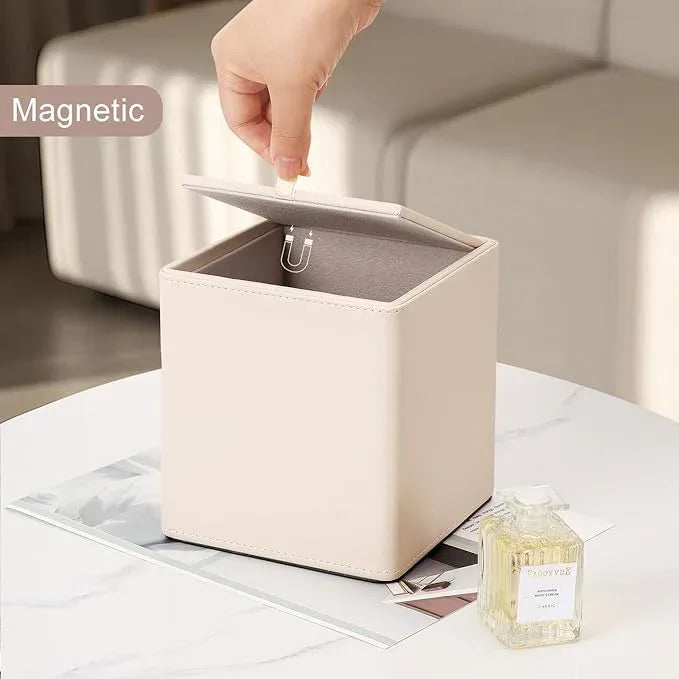 KINGFOM Leather Tissue Box Cover – Square Modern PU Leather Tissue Holder, Cube Tissue Dispenser for Home, Office, Bedroom, Bathroom – Elegant Minimalist Style (Beige-Square) - ModernBath