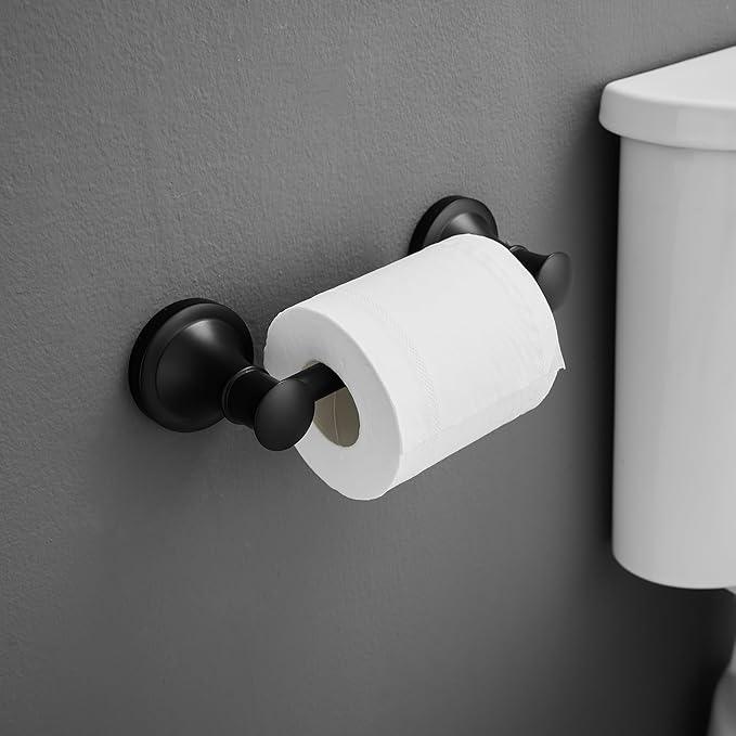 BESy Wall Mounted Toilet Paper Roll Holder Rustproof Toilet Tissue Holder Bathroom Flexible Pivoting Handle Tissue Roll Holder, Matte Black, Stainless Steel - ModernBath