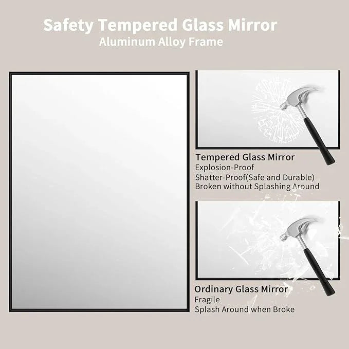 LOAAO 48"X36" Black Rectangle Bathroom Mirror Wall, Matte Black Aluminum Alloy Frame, Tempered Glass, Hangs Vertically or Horizontally, Easy to Install - ModernBath