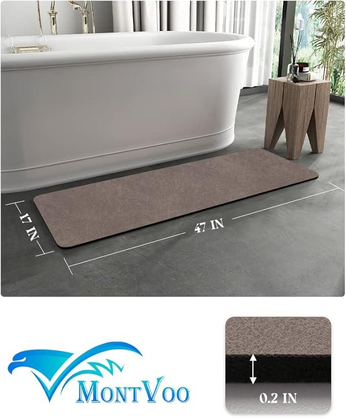MontVoo -Bath Mat Rug-Rubber Backing Non Slip Quick Dry Absorbent Thin Bathroom Rugs Fit Under Door-Faux Suede Surface Bathroom Floor Mats-Shower Rug for in Front of Bathtub Shower Brown 24"x48" - ModernBath