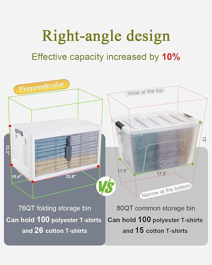 OlarHike 76QT Lockable Storage Bins with Lids - Folding Storage box with Doors and Wheels, Collapsible Plastic Storage Bins for Closets, Stackable Storage Organizer, Storage Containers, 4 Pack Cubes - ModernBath