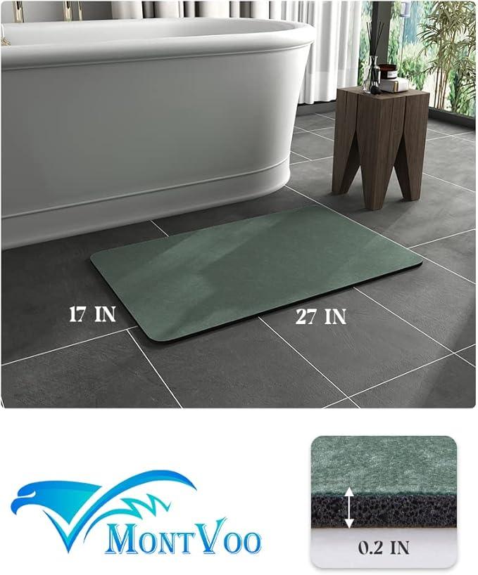MontVoo -Bath Mat Rug-Rubber Backing Non Slip Quick Dry Absorbent Thin Bathroom Rugs Fit Under Door-Faux Suede Surface Bathroom Floor Mats-Shower Rug for in Front of Bathtub Shower Green 17"x27.5" - ModernBath