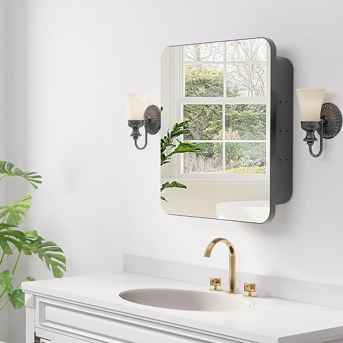 Rresyet 18 x 20 Bathroom Mirror Cabinet with Adjustable Shelves, Bathroom Mirror with Storage, Recessed or Wall Mounted Medicine Cabinet for Skin Products, Beauty Tools etc - ModernBath