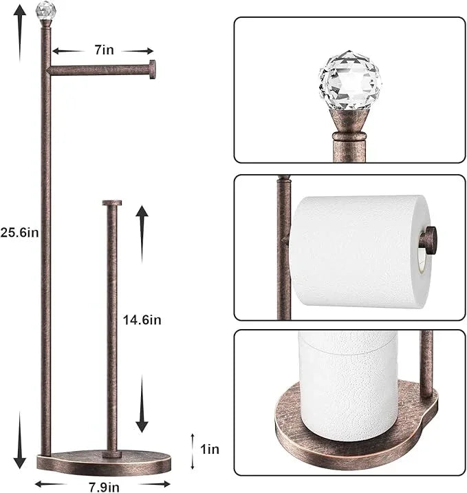 Toilet Paper Holder for Bathroom, Heavy Weighted Metal Free Standing Toilet Paper Storage with Crystal Ball, Toilet Paper Stand for Bathroom Accessories, Oil Rubbed Bronze [Holds MEGA Rolls] - ModernBath