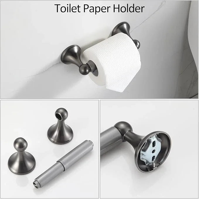 BGL Bathroom Hardware Set Grey Electroplating 4-Piece Bathroom Accessories Set Wall Mounted Adjustable Towel Bar Robe Hook Toilet Paper Holder Towel Ring Glossy Grey - ModernBath