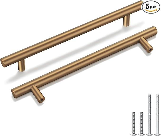 goldenwarm 5 Pack Champagne Bronze Cabinet Pulls Gold Cabinet Handles 6-1/4 inch(160mm) Champagne Drawer Handles Brushed Bronze Drawer Pulls Kitchen Bathroom Bedroom Dresser Furniture Hardware - ModernBath