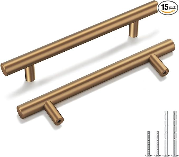 goldenwarm 15 Pack Champagne Bronze Cabinet Pulls Gold Cabinet Handles 4 inch(102mm) Champagne Drawer Handles Brushed Bronze Drawer Pulls Kitchen Bathroom Bedroom Furniture Hardware - ModernBath