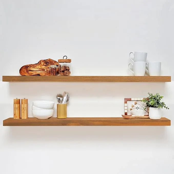 Homeforia 48 inch Golden Oak Floating Shelf, High End Solid Real Wood 48inch Small Floating Shelves for Wall Mounted, Oak Wooden 48in Floating Shelves, Heavy Duty Bracket, 48 X 6.5 X 1.75 in, Set of 3 - ModernBath