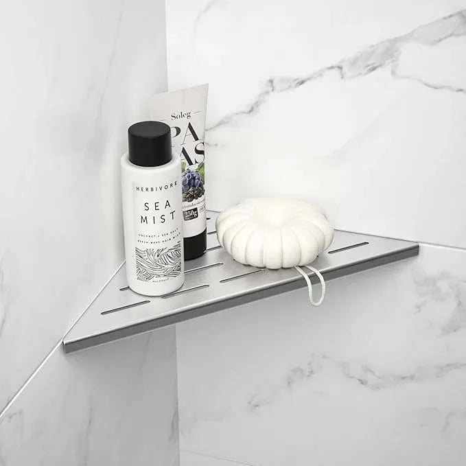 Corner Shower Shelf 10", Brushed 304 Stainless Steel Slot Design Recessed Corner Shelves Bathroom Grout in Shelf for Tiled Wall, 2 Pack - ModernBath