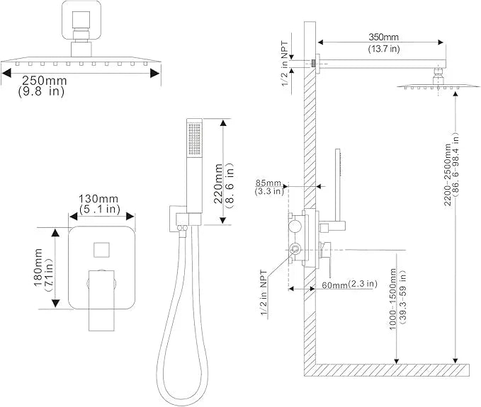 annazom Brushed Bathroom Luxury Rain Mixer Combo Set Wall Mounted Rainfall Shower Head System, Shower Head System Shower Faucet Rough-in Valve Body and Trim Included - ModernBath