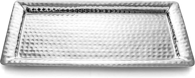 Monarch Abode Decorative Tray – 16-Inch Hand Hammered Nickel Finish Metal Bathroom Tray Countertop, Vanity Trays Organizer, Perfume Plate for Dresser, Kitchen Countertop Large Fruit Platter - ModernBath