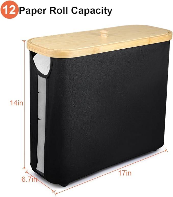 Picowe Toilet Paper Organizer Basket, Black, Holds 9-12 Rolls, With Lid and Easy-Grip Handle, Foldable for Storage, Suitable for Bathroom and Sink - ModernBath