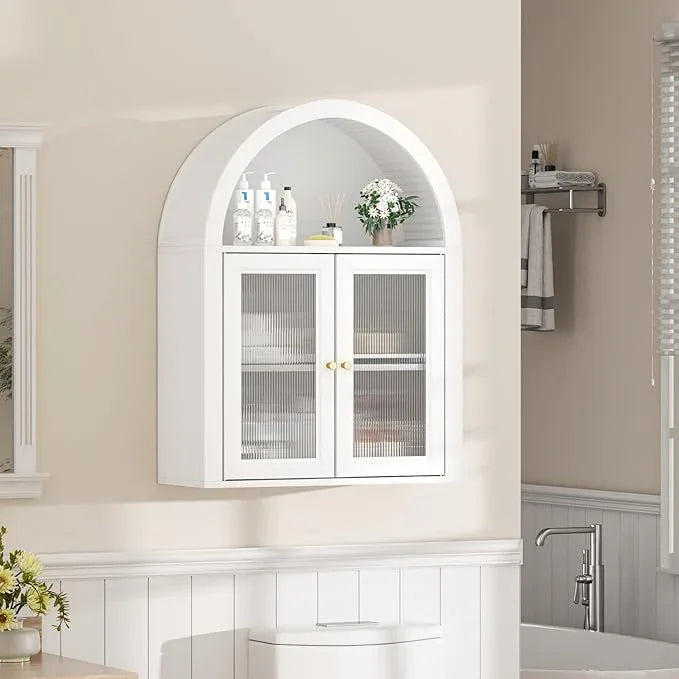 Arched Bathroom Cabinet, Wall Mounted Bathroom Cabinet with Acrylic Doors and Adjustable Shelf, for Kitchen, Living Room, Laundry Room, Restroom, White - ModernBath
