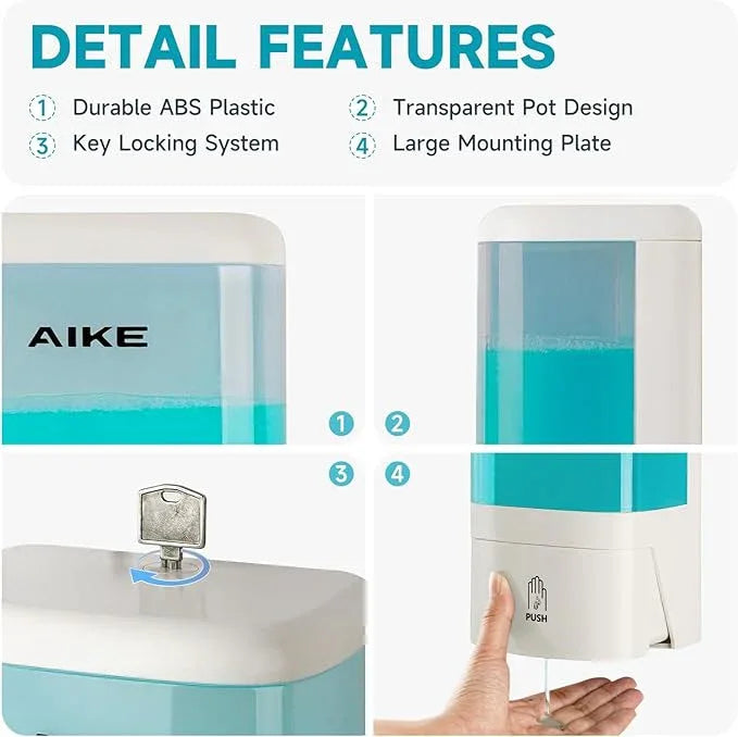 AIKE Wall Mount Liquid Soap Dispenser for Commercial Bathrooms,Offices,Restaurants 40 oz Large Capacity AK1007,White - ModernBath