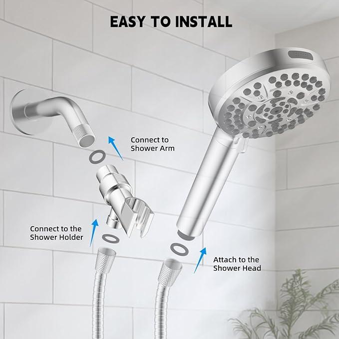 Hibbent Universal All Metal Handheld Shower Head Holder, Adjustable Solid Brass Shower Wand Holder, 2 Size Shower Bracket Holes for Bathroom, Fits All Handheld Showerhead Hoses & Shower Arm, Chrome - ModernBath