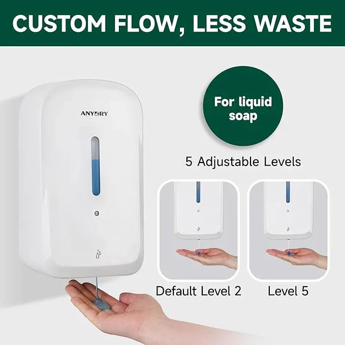 anydry Commercial Automatic Soap Dispenser Large 34oz/1000ml Capacity Wall-Mounted Touchless Liquid Dispenser for High-Traffic Restrooms, Offices, Hospitals Model AD1220S White - ModernBath