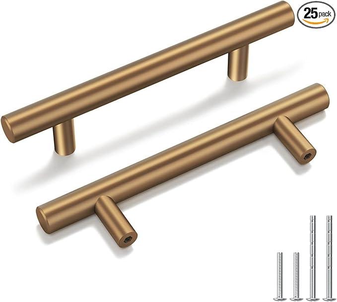 goldenwarm 25 Pack Champagne Bronze Cabinet Pulls Gold Cabinet Handles 3-1/2 inch(90mm) Champagne Drawer Handles Brushed Bronze Cabinet Pulls Kitchen Bathroom Bedroom Dresser Furniture Hardware - ModernBath