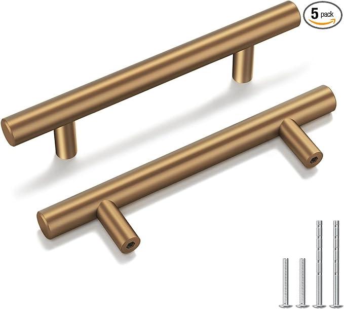 goldenwarm 5 Pack Champagne Bronze Cabinet Pulls Bronze Cabinet Handles 3-1/2 inch(90mm) Champagne Drawer Handles Brushed Gold Cabinet Pulls Kitchen Dresser Door Hardware - ModernBath