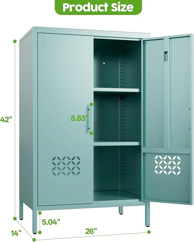 42" H Metal Pantry Cabinet, Kitchen Pantry Storage Cabinets with Adjustable 2 Shelves, for Home Office Bathroom, Required Assembly,Light Blue - ModernBath