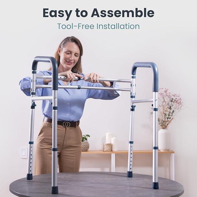 PELEGON Toilet Safety Rails (350 lb) - Adjustable Toilet Safety Frame & Rails, Toilet Safety Rail for Elderly Adults, Toilet Handles for Seniors, Toilet Bars for Elderly, Disabled & Handicap - Grey - ModernBath