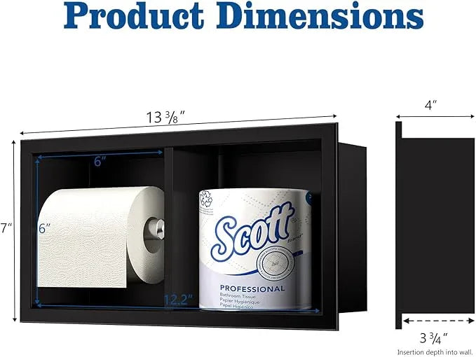 Neodrain Dual Roll Recessed Toilet Paper Holder - 304 Stainless Steel Hidden in-Wall Design Simple Loading and Unloading Space-Saving for Modern Bathrooms (Black) - ModernBath