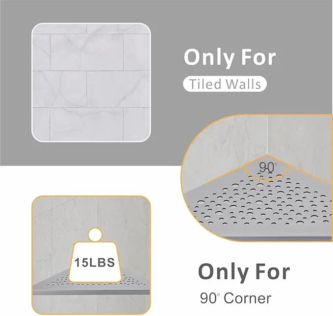 Brushed Nickel 10’’ Corner Shower Shelf Bathroom Shower Shelves, 2 Pack Triangular 304 Stainless Steel Shower Corner Shelf for Tiled Walls, No Drilling - ModernBath