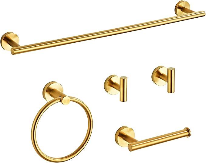 Brushed Gold Bathroom Hardware Set 5 Piece with Towel Racks for Bathroom, SUS304 Stainless Steel Bath Towel Bar Set, 24 Inch Wall Mounted Accessories Kit… - ModernBath