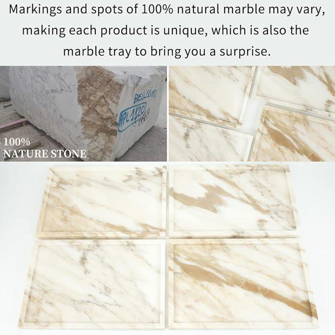 100% Natural Marble Serving Tray Luxury Marble Storage Tray for Home Decor Stone Tray for Bathroom/Kitchen/Vanity/Dresser,Plate Holder for Tissues, Candles, Towel - ModernBath