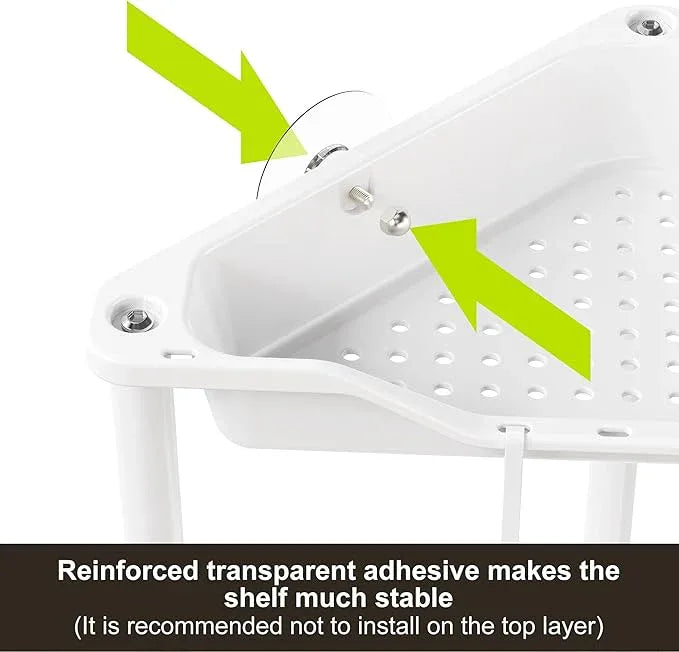 Orimade Rustproof 2 Tier Floor Standing Corner Shower Caddy Organizer, Plastic Metal Splicing Floor Corner Shelf Rack Stands for Bathroom, White - ModernBath