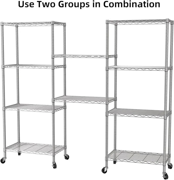 SINGAYE 5 Shelves Storage Shelf Wire Closet Bathroom Organizers Metal Pantry Kitchen Garage Shelving Unit Laundry Room Organization Home Rack Net Basket White with Wheels - ModernBath