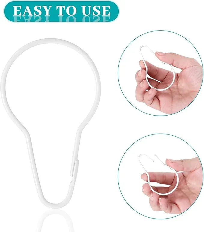 Queekay 100 Pieces Metal Shower Curtain Hooks Hanging Clips Metal Practical Shower Curtain Rings Hangers for Bathroom Bedroom Kitchen Home Applications(White,2.7x1.5'') - ModernBath