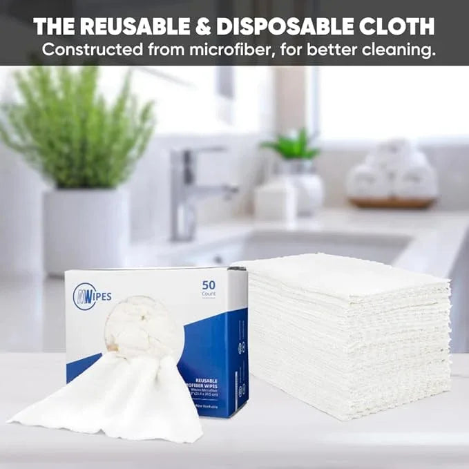 Microfiber Rags in A Box (400 Count) - Mwipes - 10" x 12" Reusable Wipes for Cleaning - Edgeless Terry Towels, Shop Rags, Wash, Dust, Disposable, House, Small Cleaning Cloths (White) - ModernBath