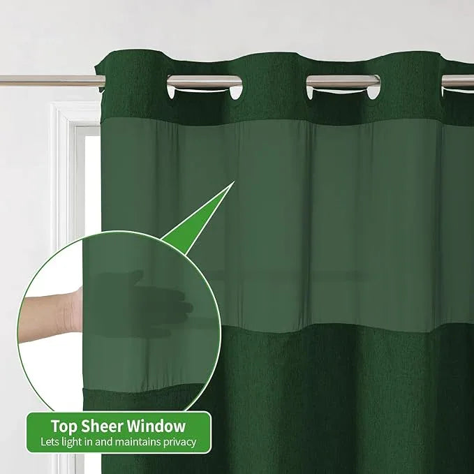 eachope Extra Long No Hooks Needed Linen Textured Shower Curtain with Snap-in Fabric Liner Set,White Hotel Luxury Decor Shower Curtains for Bathroom,Waterproof & Washable,71Wx86H,Emerald Green - ModernBath