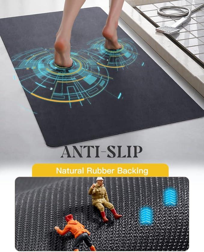 MontVoo -Bath Mat Rug-Rubber Backing Non Slip Quick Dry Absorbent Thin Bathroom Rugs Fit Under Door-Faux Suede Surface Bathroom Floor Mats-Shower Rug for in Front of Bathtub Shower Navy 24"X70" - ModernBath