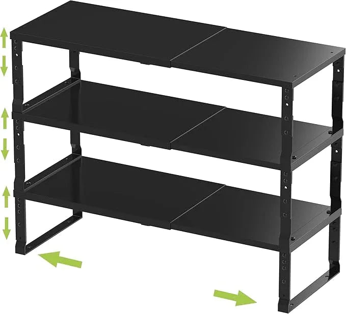 Expandable Stackable Spice Rack Organizer for Kitchen Cabinet,Adjustable Counter Shelf, countertop, Pantry,Cupboard,Bathroom,Bedroom(3Packs/Black/Medium) - ModernBath