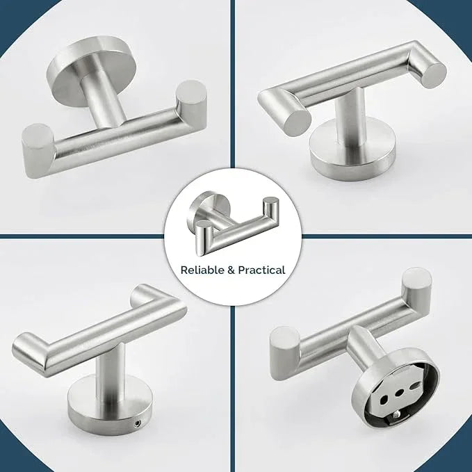 Angle Simple Towel Hook Brushed Nickel 2 PCS, SUS304 Stainless Steel Double Robe Hook, Bathroom Towel Holder, Wall Mount - ModernBath